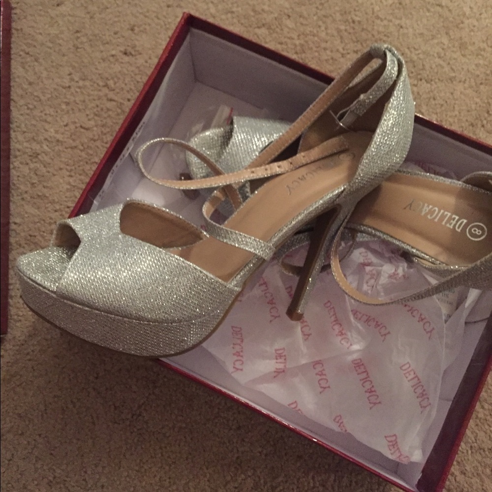 Silver shiny heels